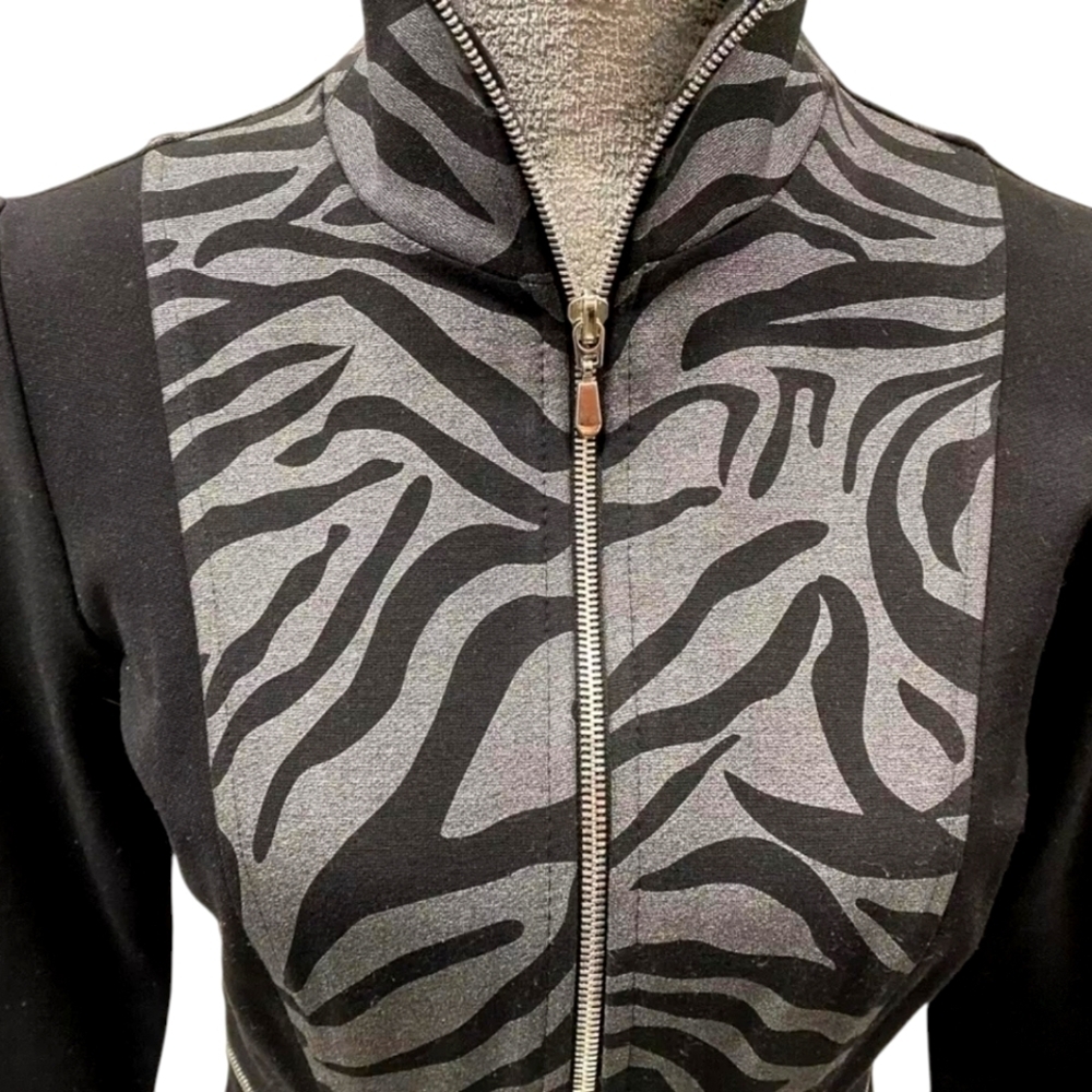 JOSEPH RIPKOFF 3/4 sleeve zip up high collar zebra print with zippered sides - Picture 2 of 7